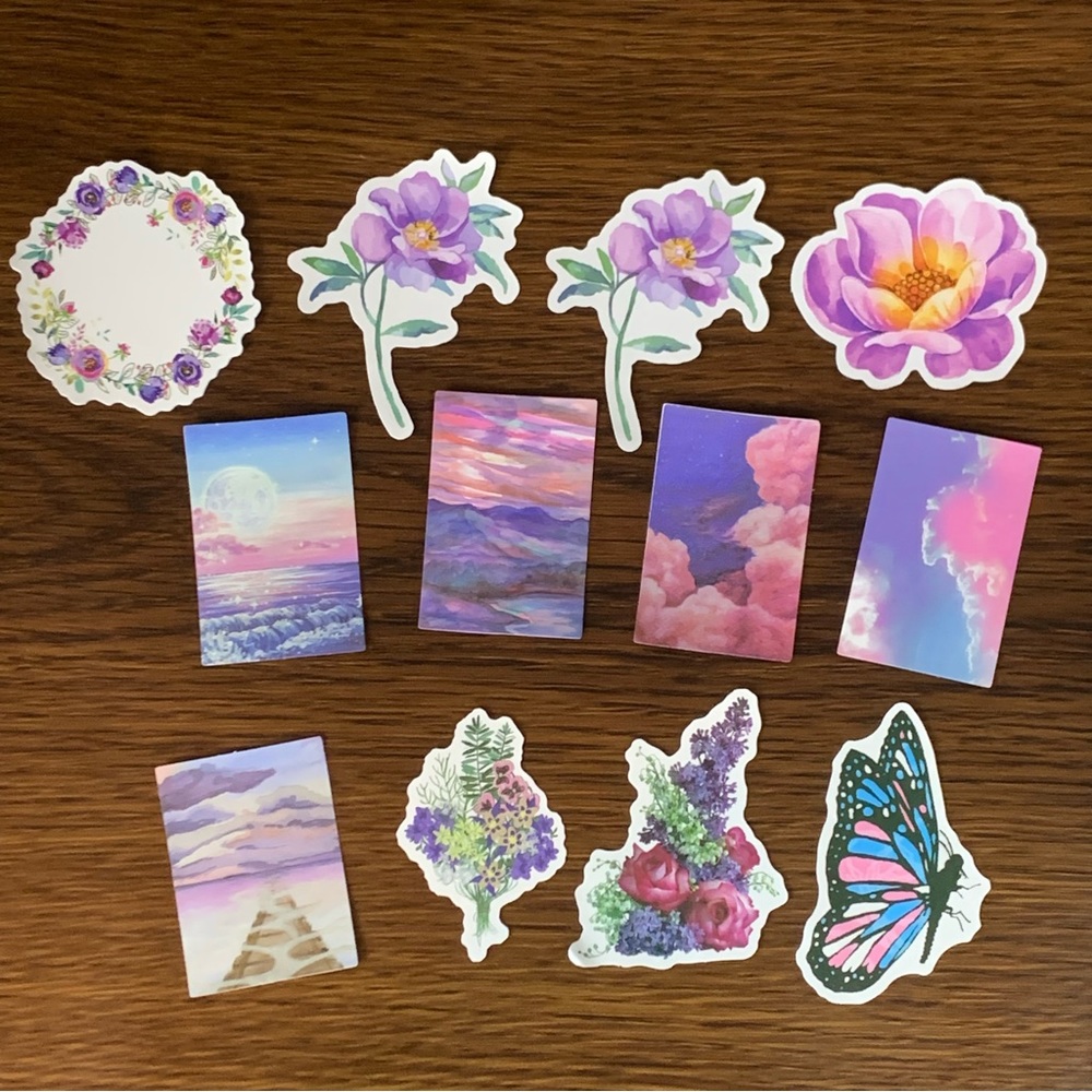 NEW Stickers Assortment Flowers, Sunset, Sky, Butterfly, Pink/Purple, Scrapbook